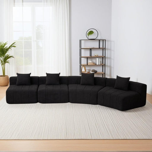 Chenille Curved Sectional Sofa with 4 Pillows.