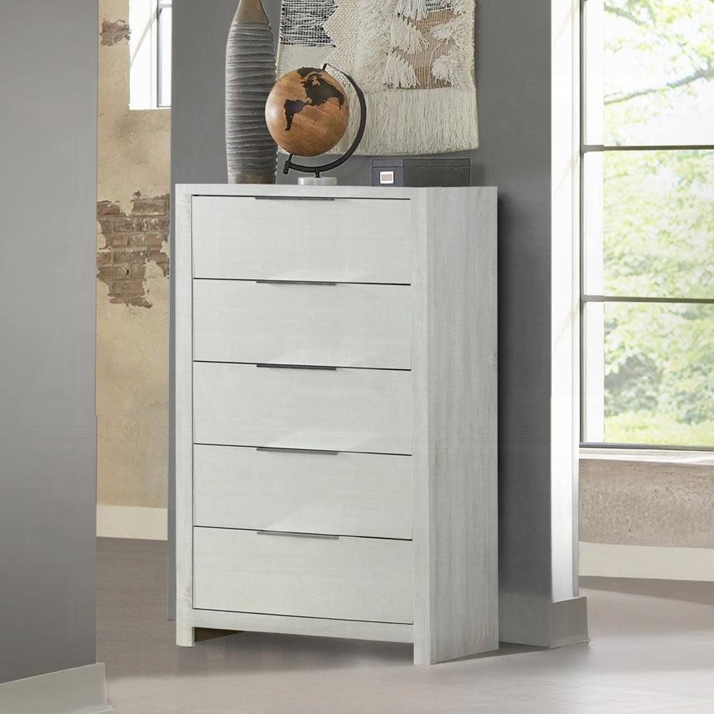 Modern Beige Storage Chest with 5 Drawers for Bedroom.