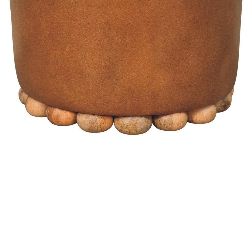 Bola Leather Stool - Solid Wood Construction.