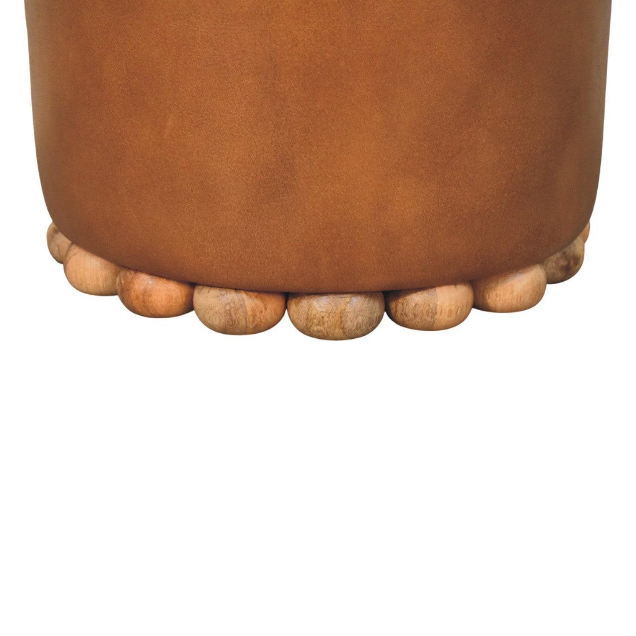 Bola Leather Stool - Solid Wood Construction.