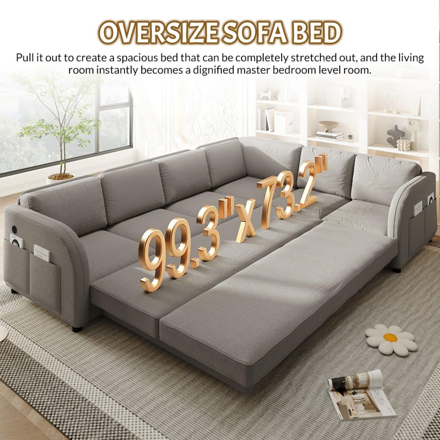 L-Shaped Sofa with Pull-Out Bed and USB Port.