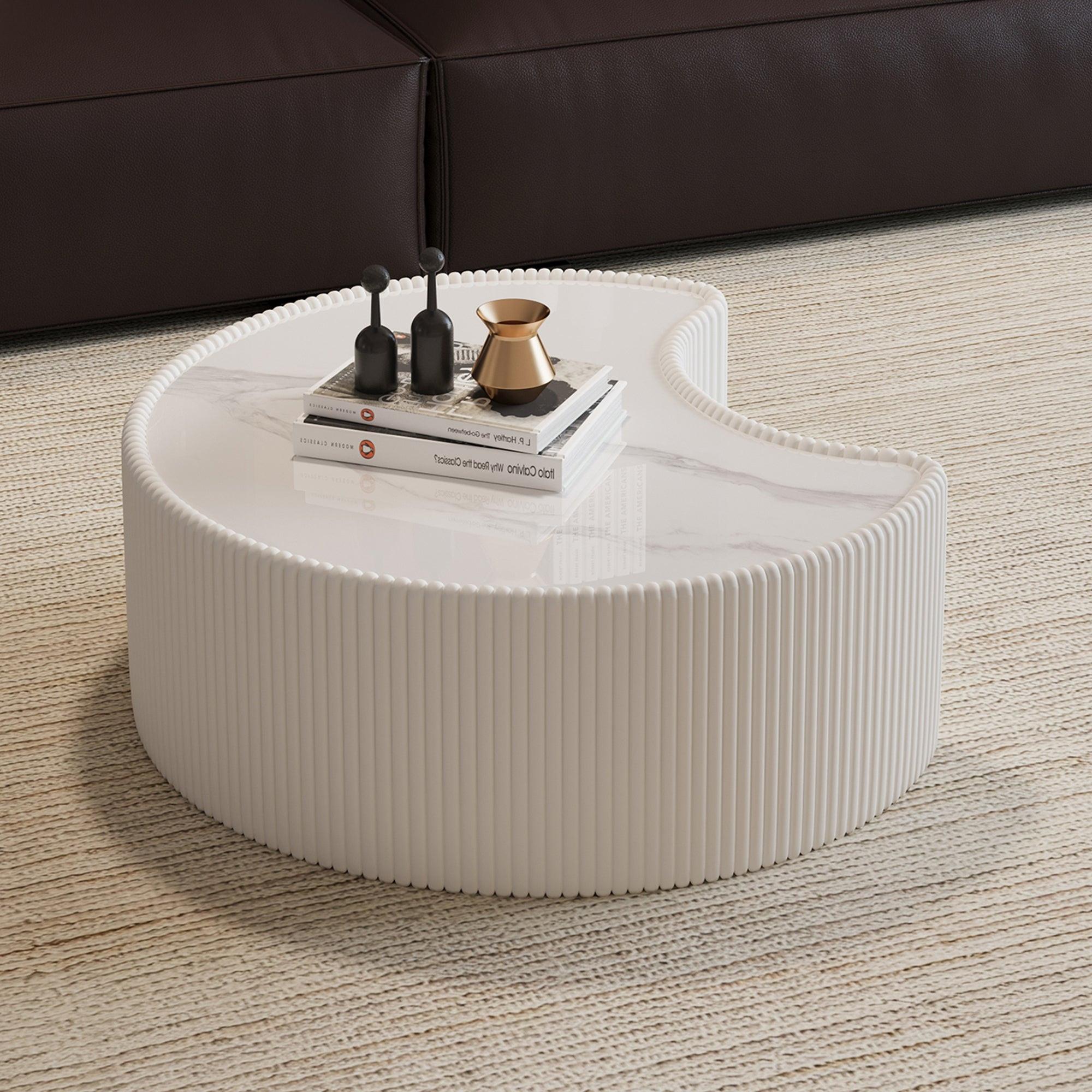 Modern Leather Coffee Table with Irregular Sintered Stone Top.