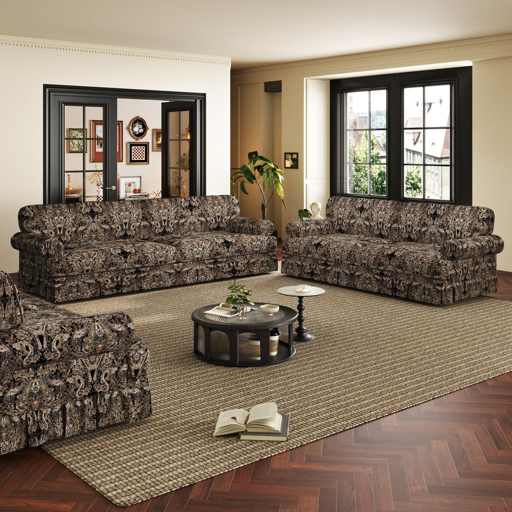 Black Floral Cloud Couch - 3&4-Seater Oxford Fabric Sofa.