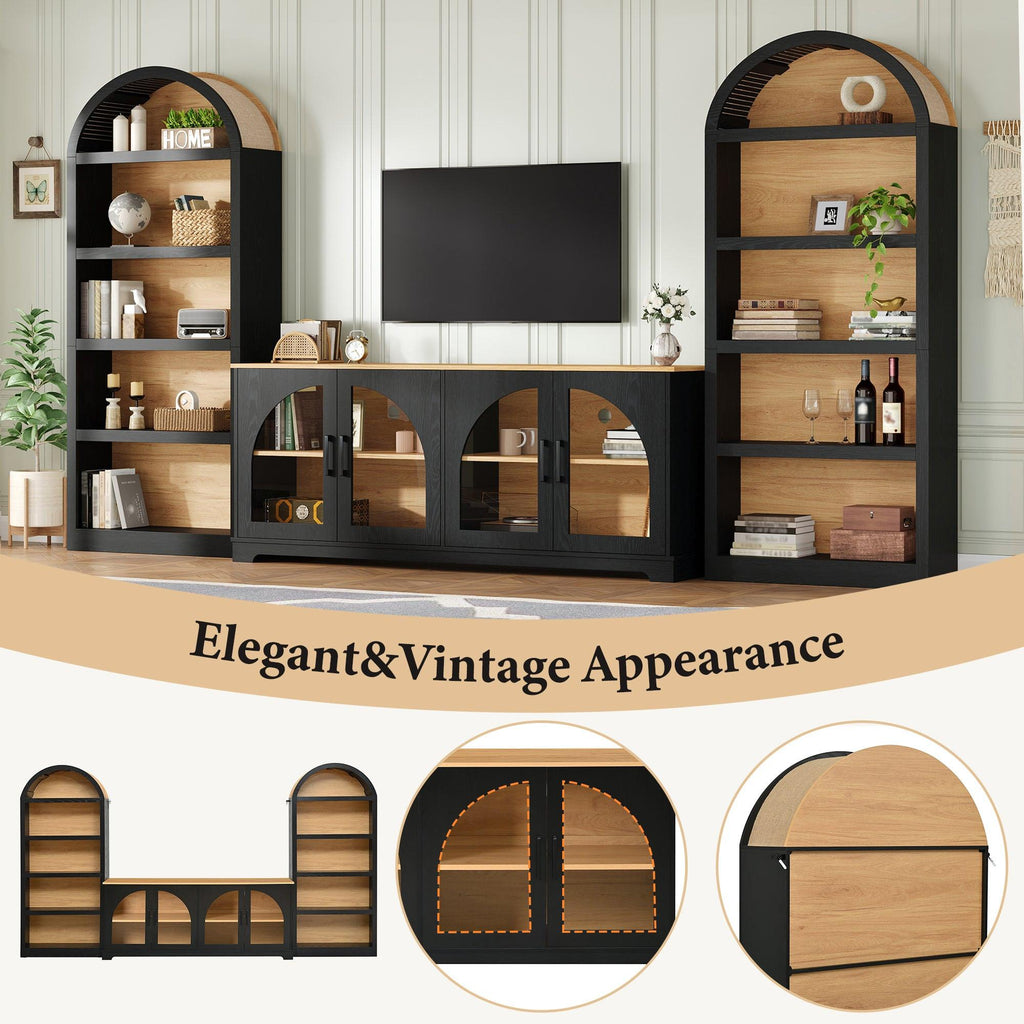3-Piece Retro TV Stand Set with Bookshelf for Up to 70 TVs.