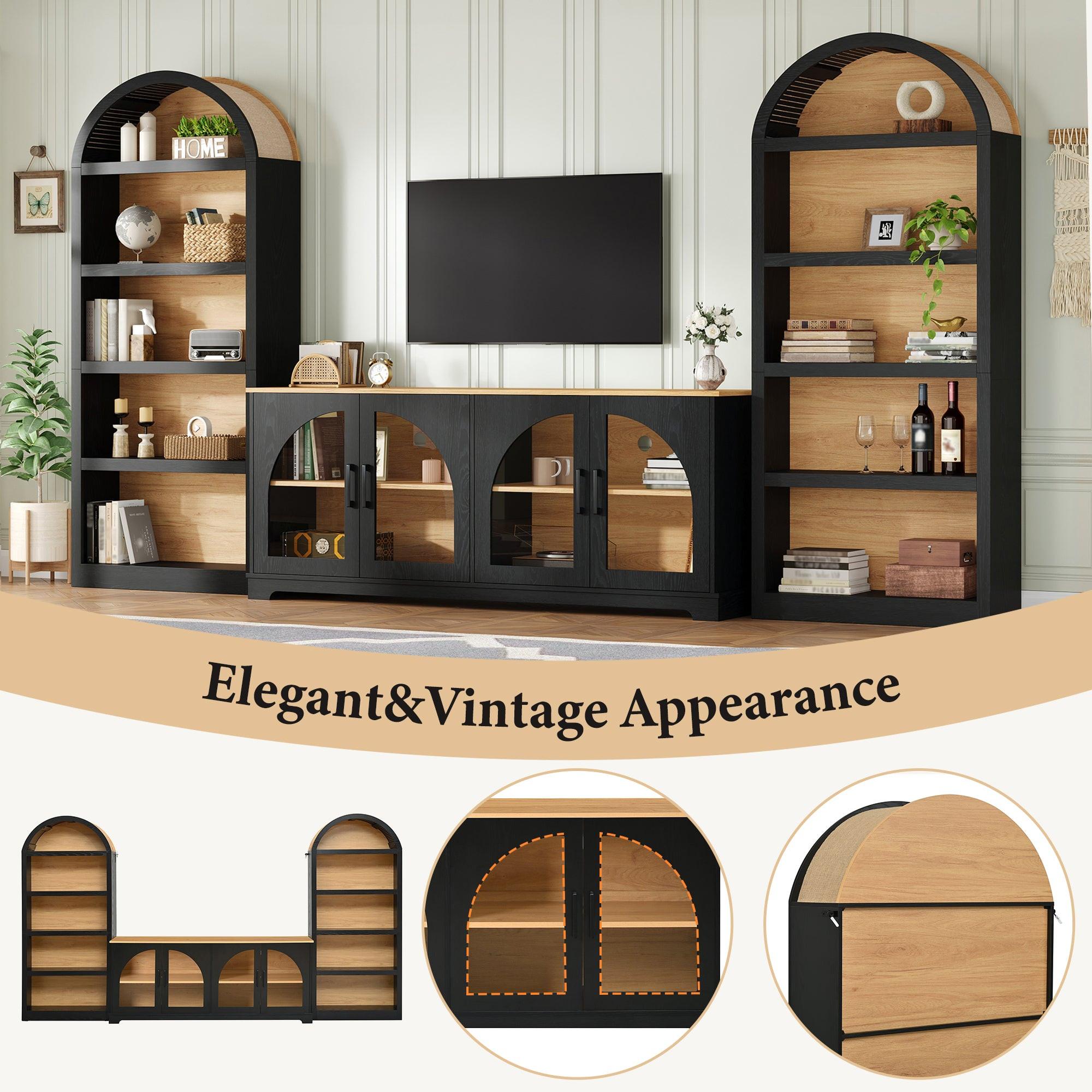 3-Piece Retro TV Stand Set with Bookshelf for Up to 70 TVs.