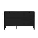 Rear view of modern wave-pattern sideboard with central support leg and clean black panel design for added stability.