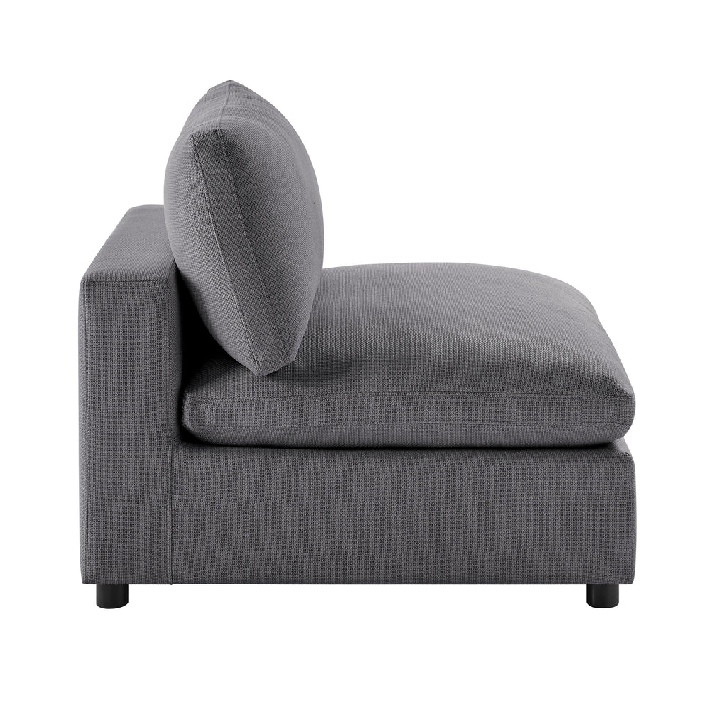 Cassandra Modular 5-Piece Sectional in Charcoal Grey with Solid Wood Legs and Plush Fabric Upholstery.
