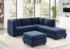 6-Seater Modular Polyester Sectional Sofa in Dark Blue