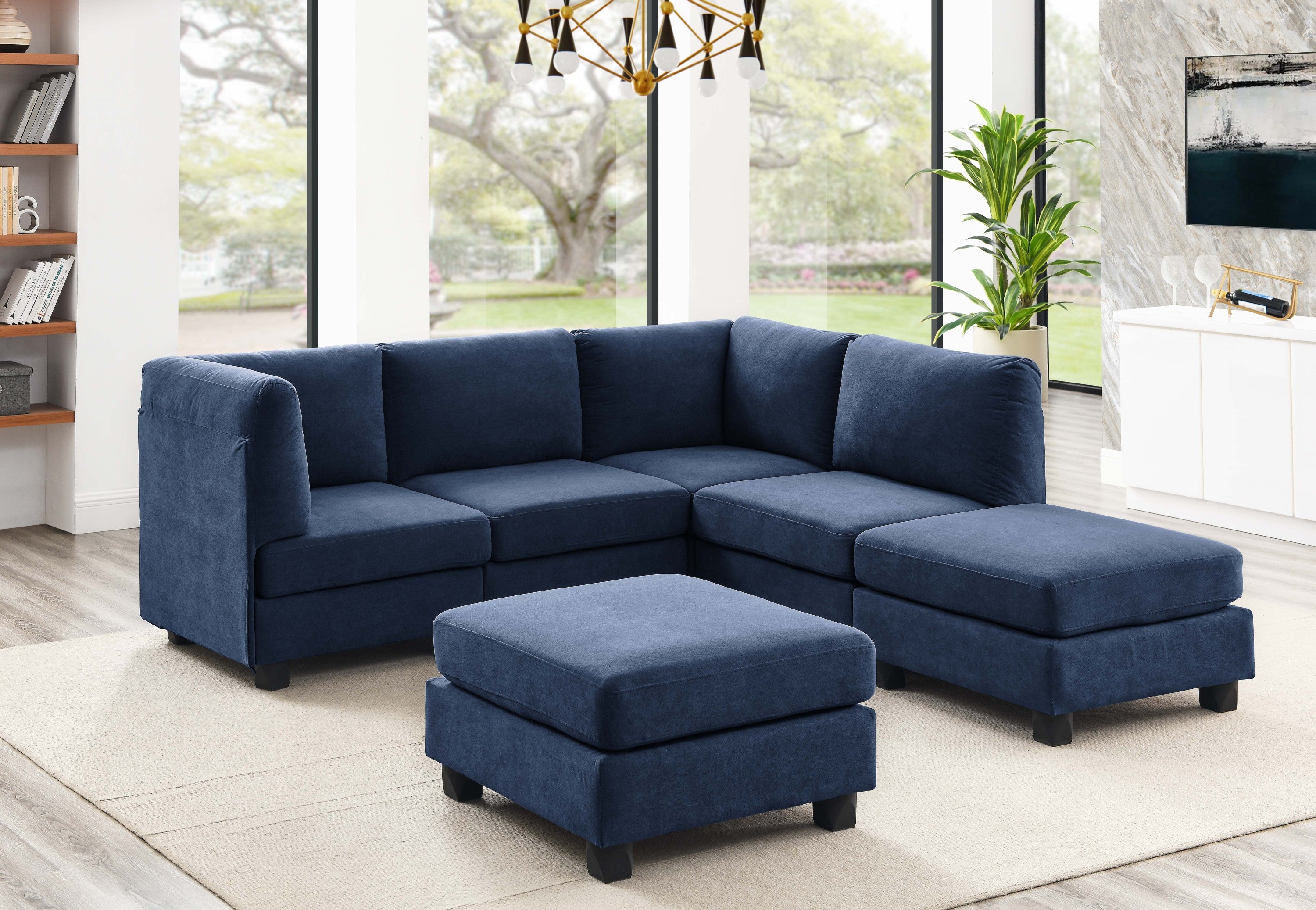 6-Seater Modular Polyester Sectional Sofa in Dark Blue