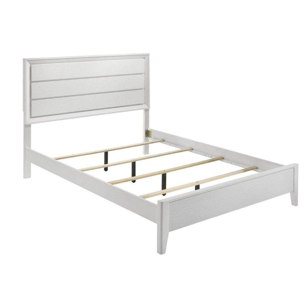 White Queen Size Bed Set with Wave Texture & Nightstands.
