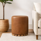 Bola Leather Stool - Solid Wood Construction.