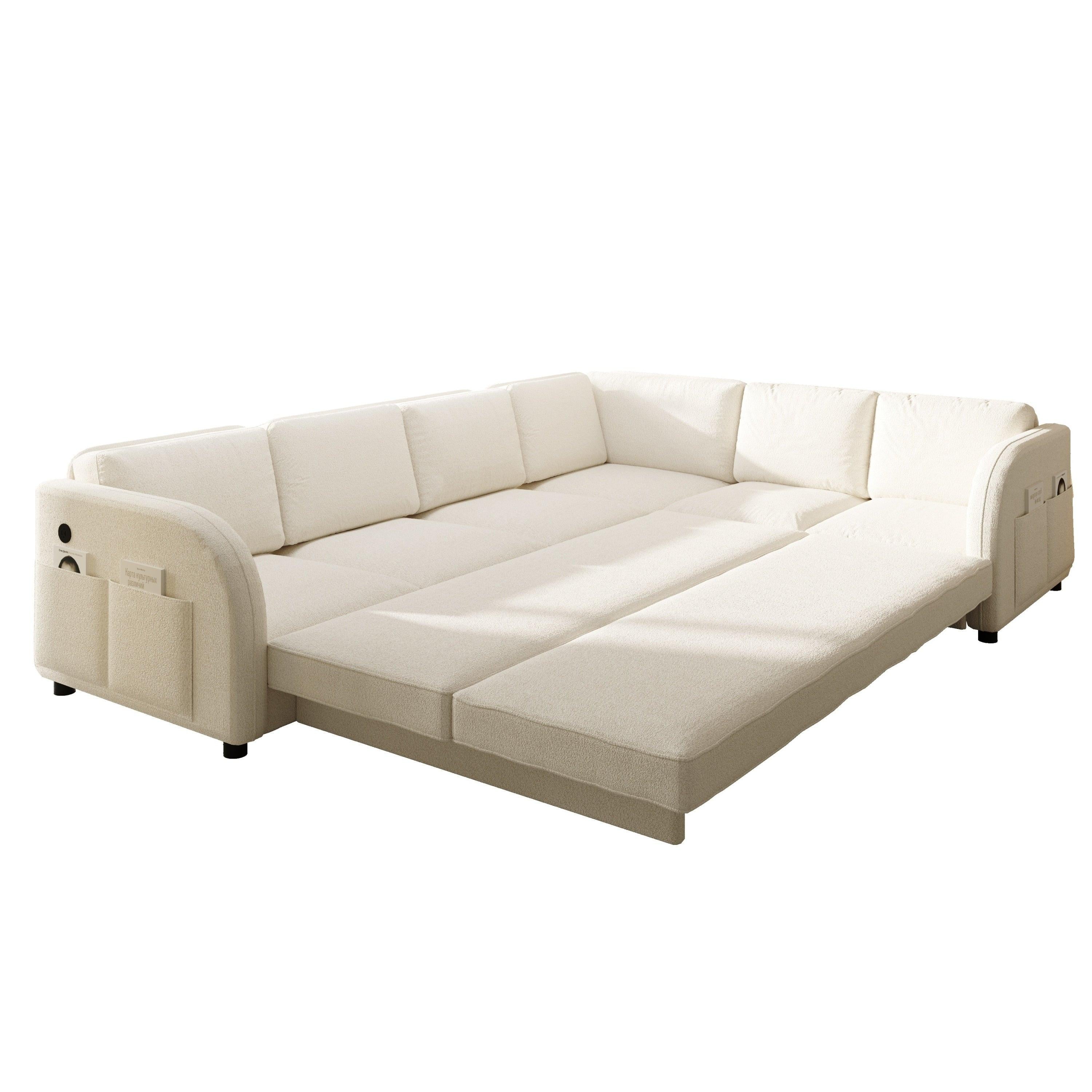 115.2' L-Shaped Sofa Bed with USB Port and Side Pocket.