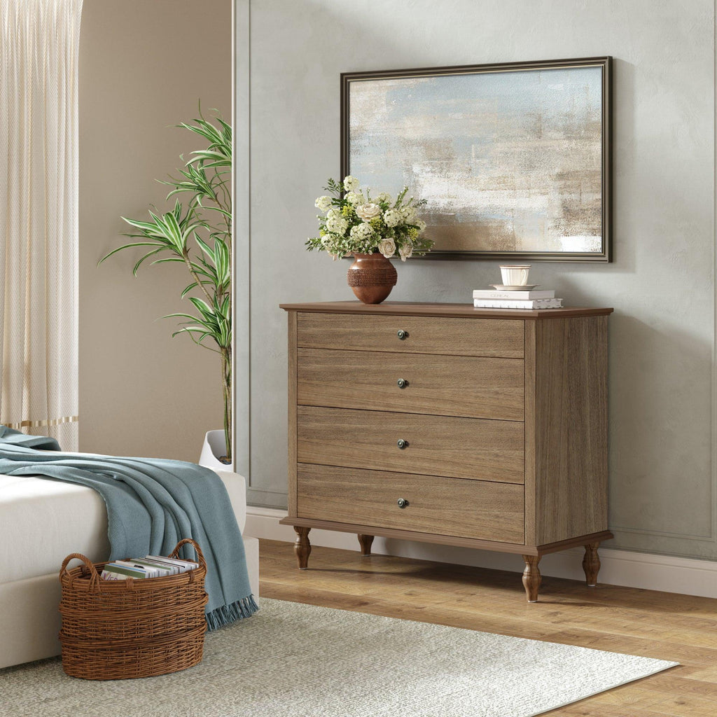 Antique 4-Drawer Chest - Solid Wood Dresser Storage.