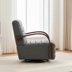 Modern Upholstered 360° Swivel Accent Chair with Solid Wood Armrests, Comfy Channel Tufted Lounge Reading Chair, Gray PU, 30.3'W.