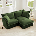 Green Chenille 2-Seater Slipcovered Sectional Sofa with Ottoman