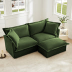 Green Chenille 2-Seater Slipcovered Sectional Sofa with Ottoman