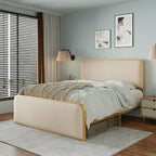 Queen Metal Bed Frame with Upholstered Headboard and Storage.
