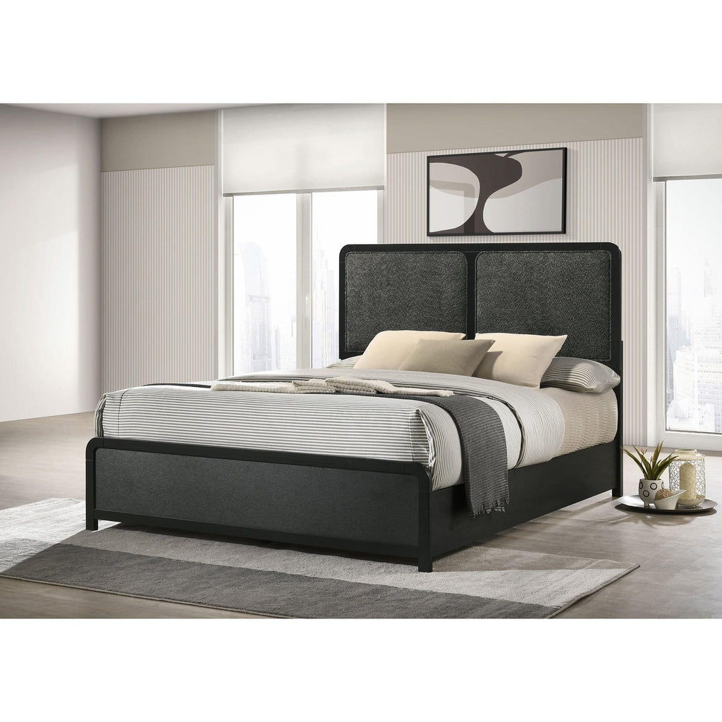 Burton Black Upholstered King Bed.