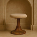 Solid Wood Boucle Teak Accent Stool for Modern Living.