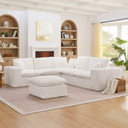 Modern Boucle L-shaped Sectional Sofa with Ottoman.