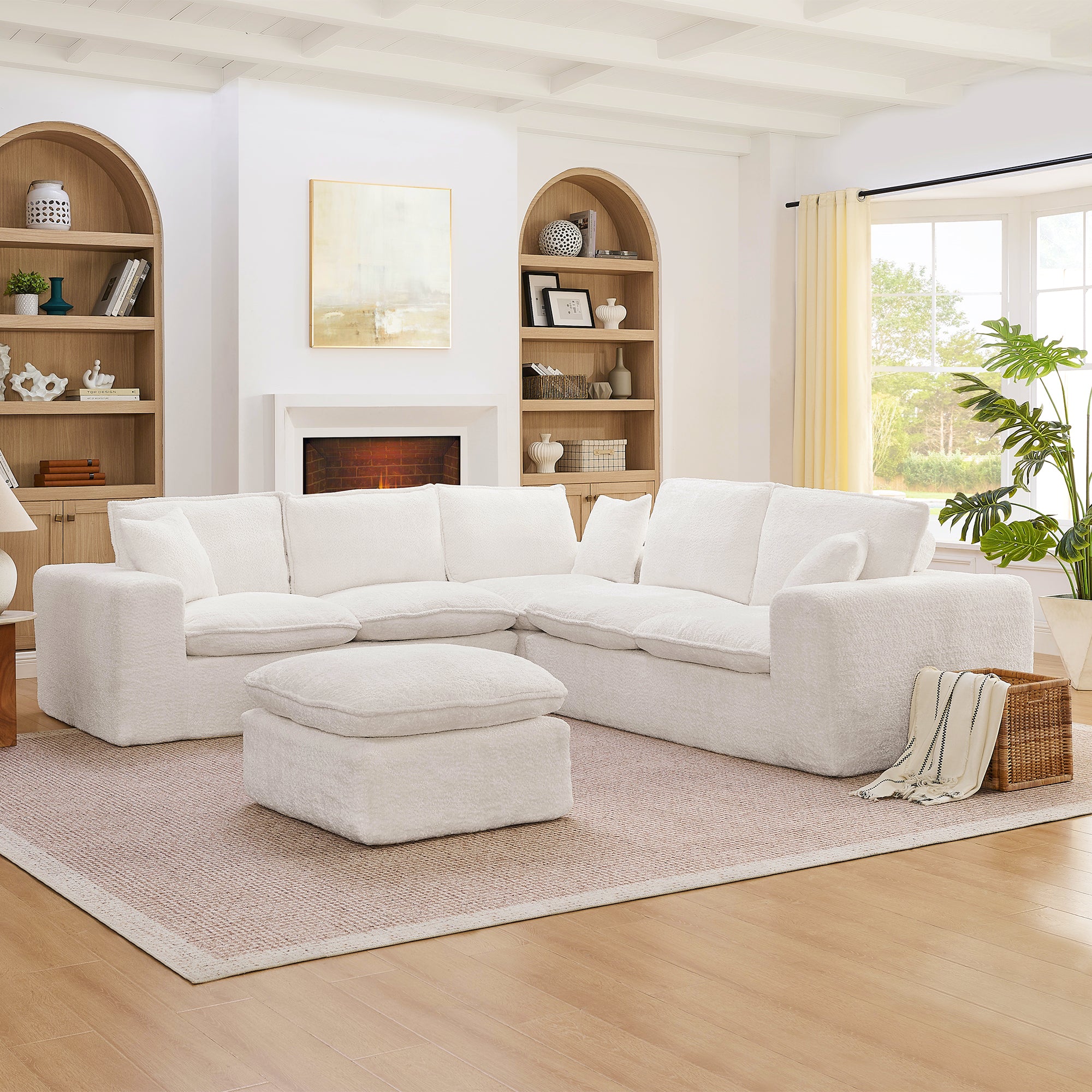 Modern Boucle L-shaped Sectional Sofa with Ottoman