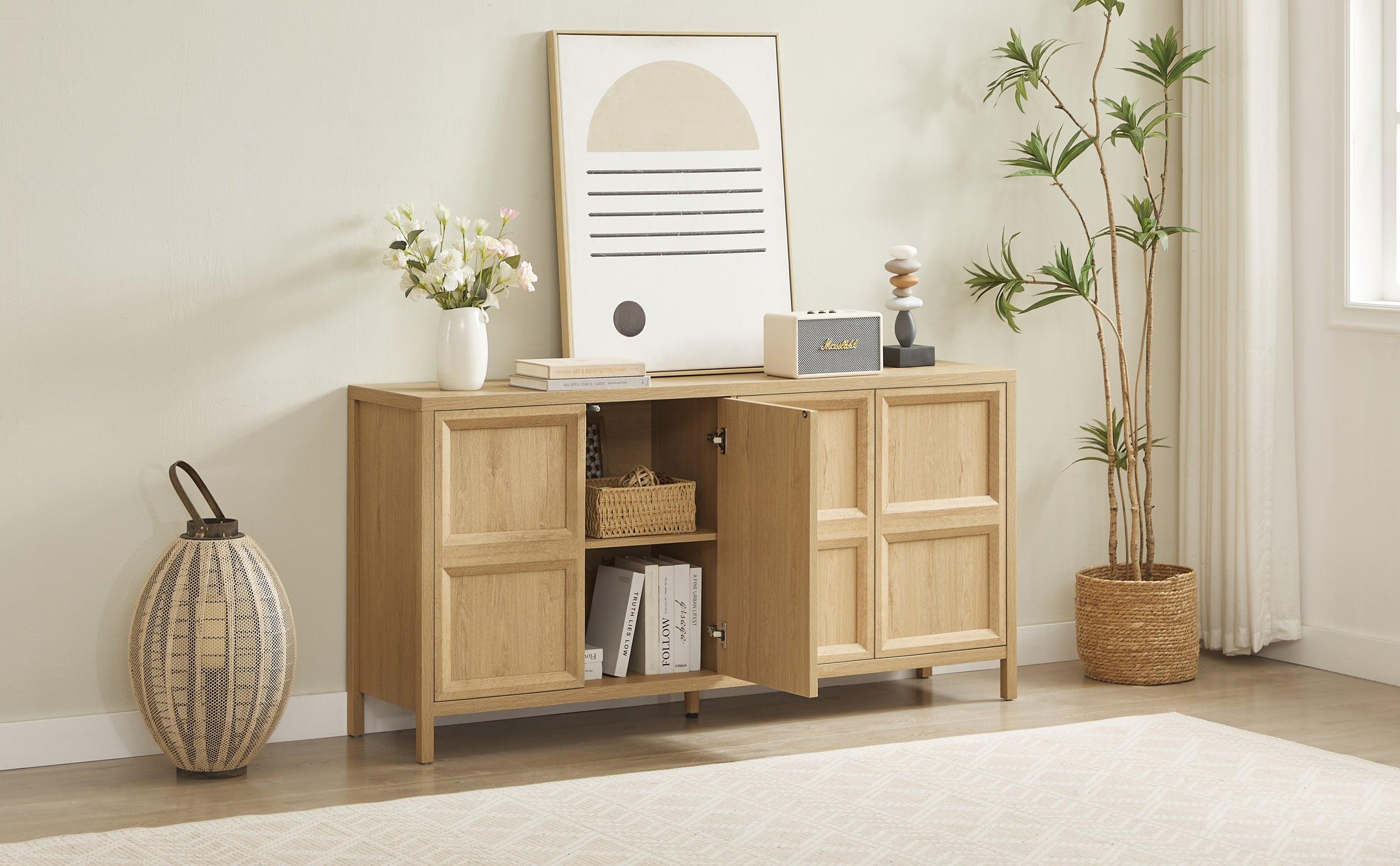 67'' Oak Sideboard Storage Cabinet with Tip-On Opening.