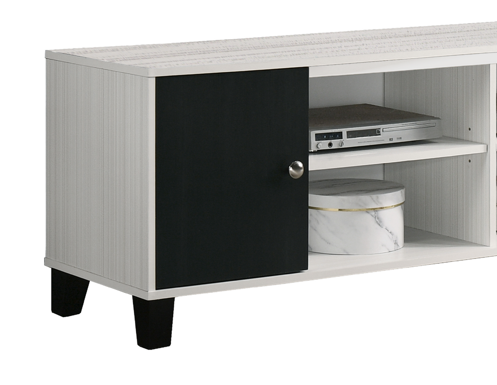 Contemporary Black and White TV Stand with Storage
