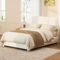 Queen Boucle Platform Bed with Adjustable Cloud Headboard in White