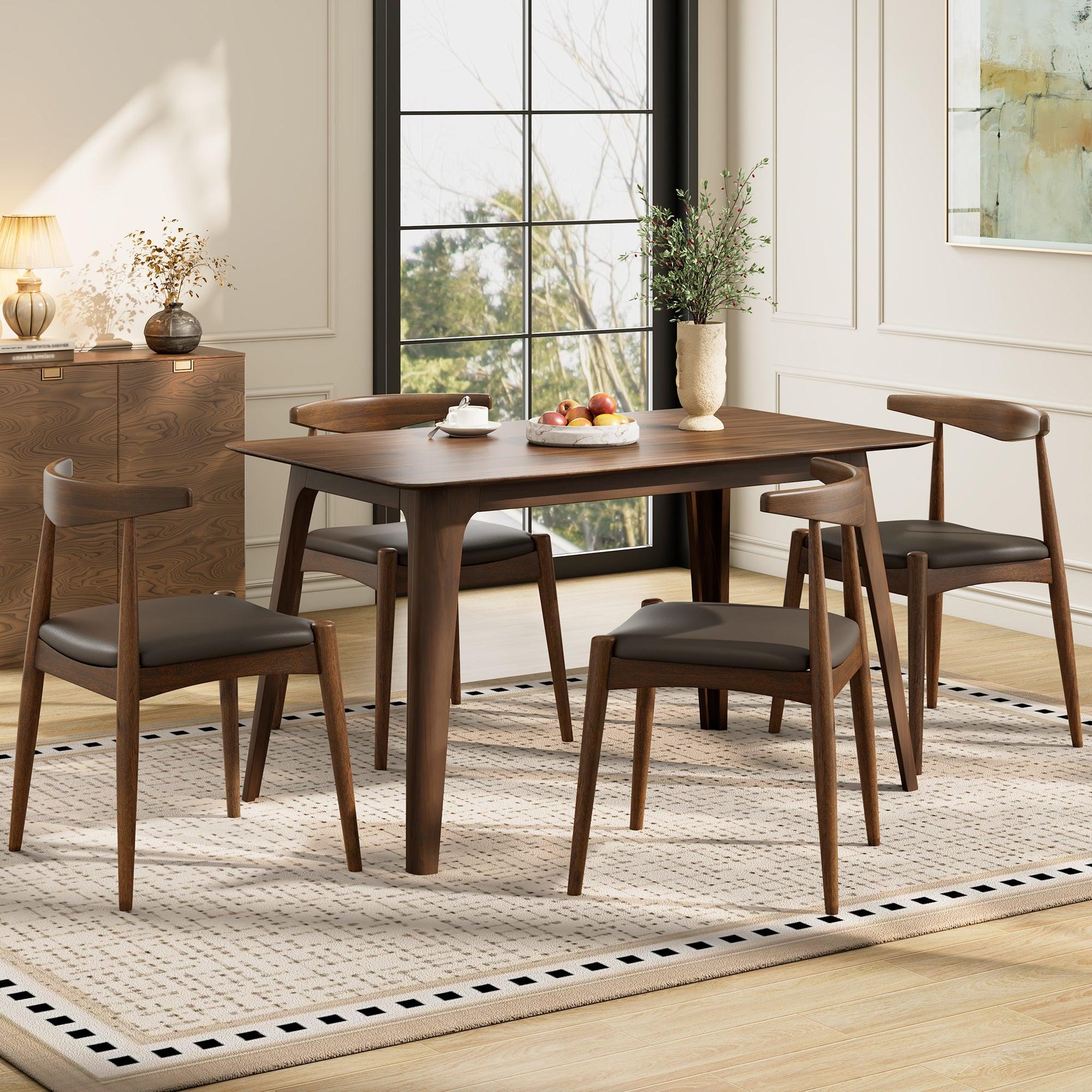 5-Piece Dining Set: Table & 4 Chairs in Rubberwood.