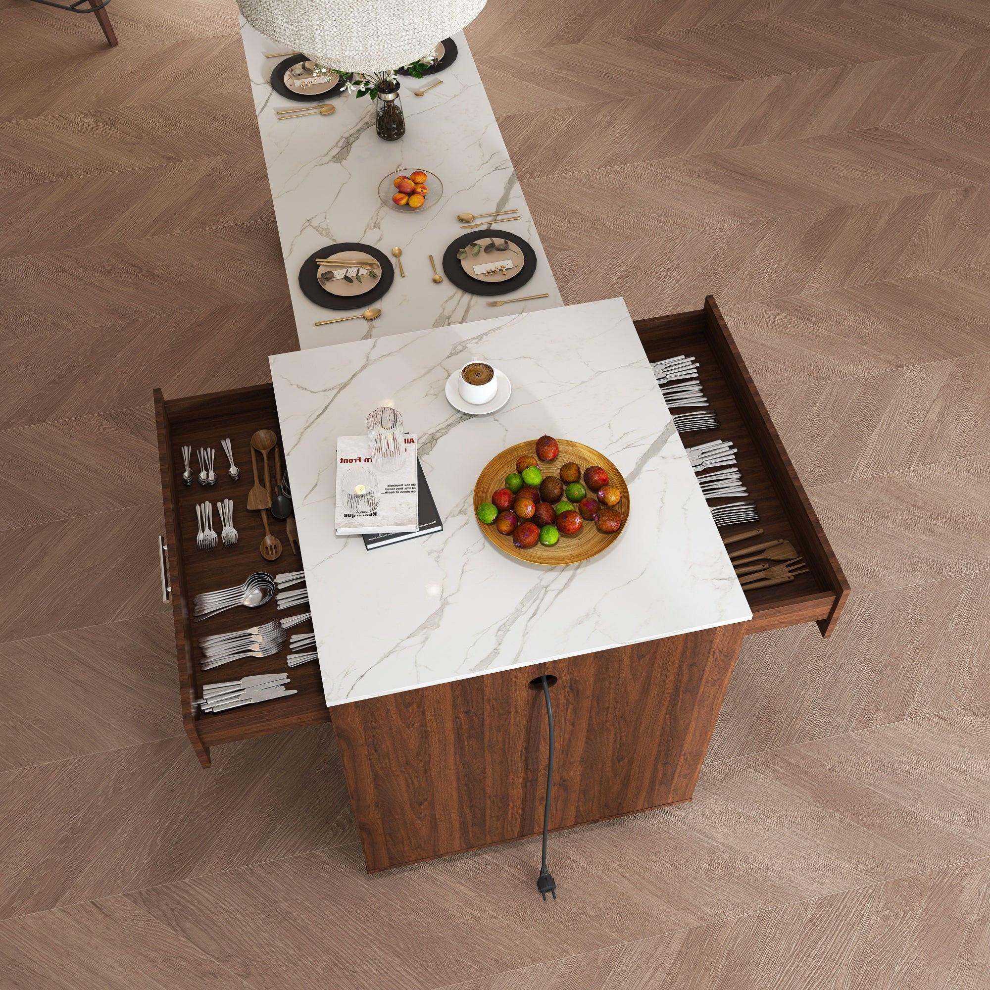 80-inch Expandable Kitchen Island with Dining Table.