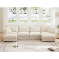 Cream Chenille U-Shape 4-Seater Sectional with Deep Seats