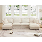 Cream Chenille U-Shape 4-Seater Sectional with Deep Seats
