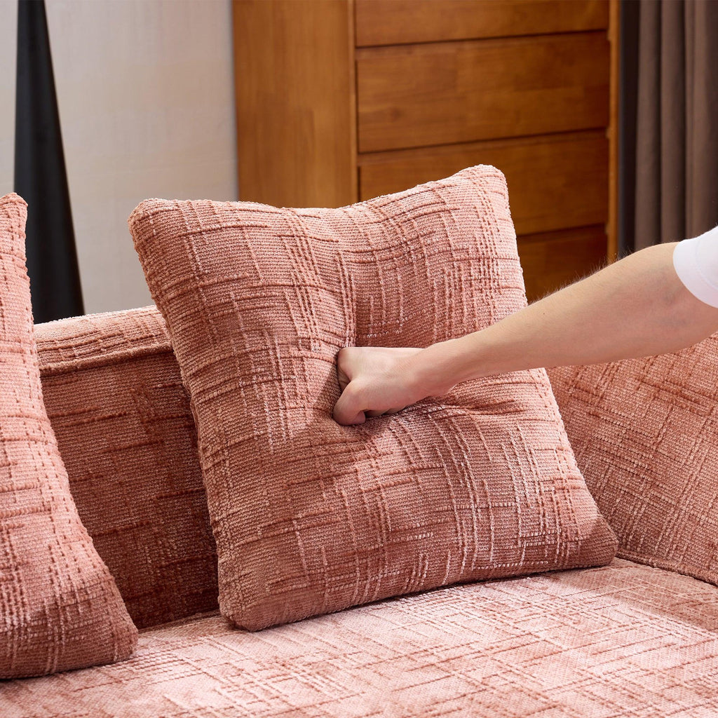 Pink Chenille L-Shaped Sofa Perfect for Living Room.