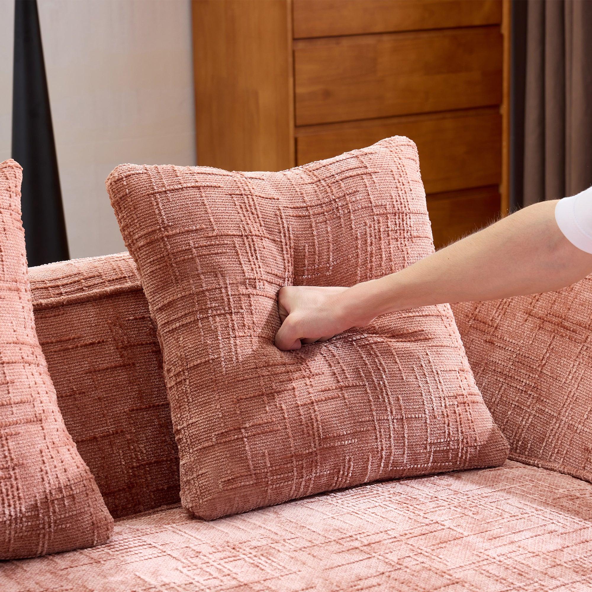 Pink Chenille L-Shaped Sofa Perfect for Living Room.