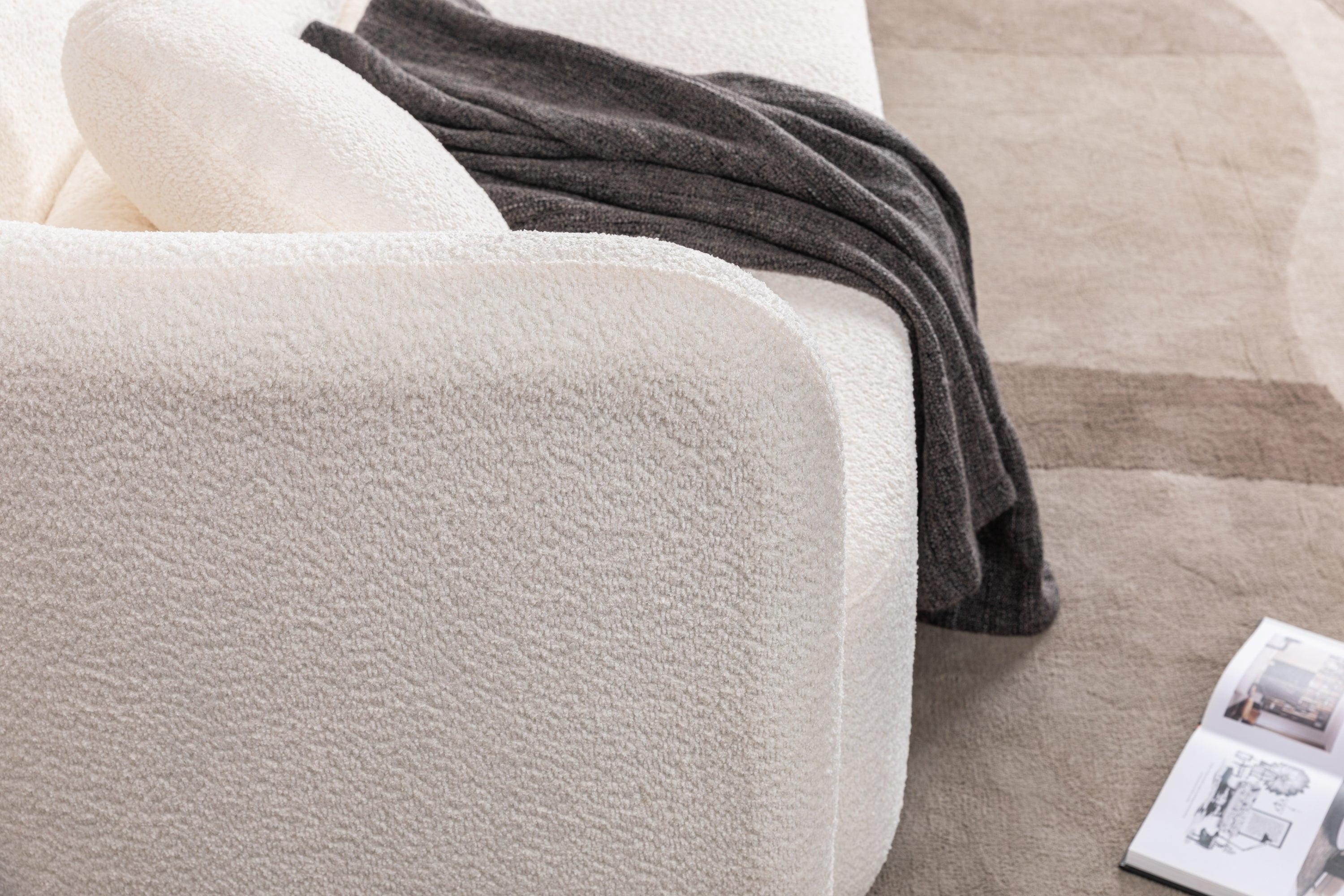 White Boucle Sofa Couch for Living Room.