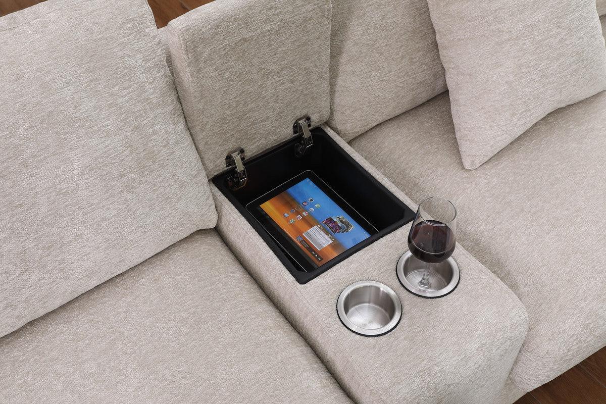 Chiara 141.5'W Beige Chenille Sectional Sofa with Chaise.