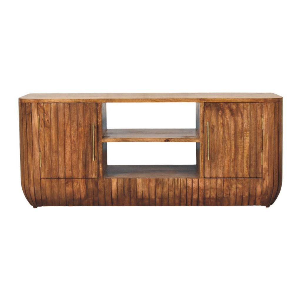 Solid Wood Media Console - Artisan Furniture with Shelves.