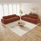 Red Brown 6-Seater Velvet Cloud Sofa Set, 2-Piece Modern Couch