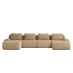 Front view of Modern Modular Sofa - U-Shaped Sectional with five cushions and ergonomic flannelette design for 4-seater comfort.