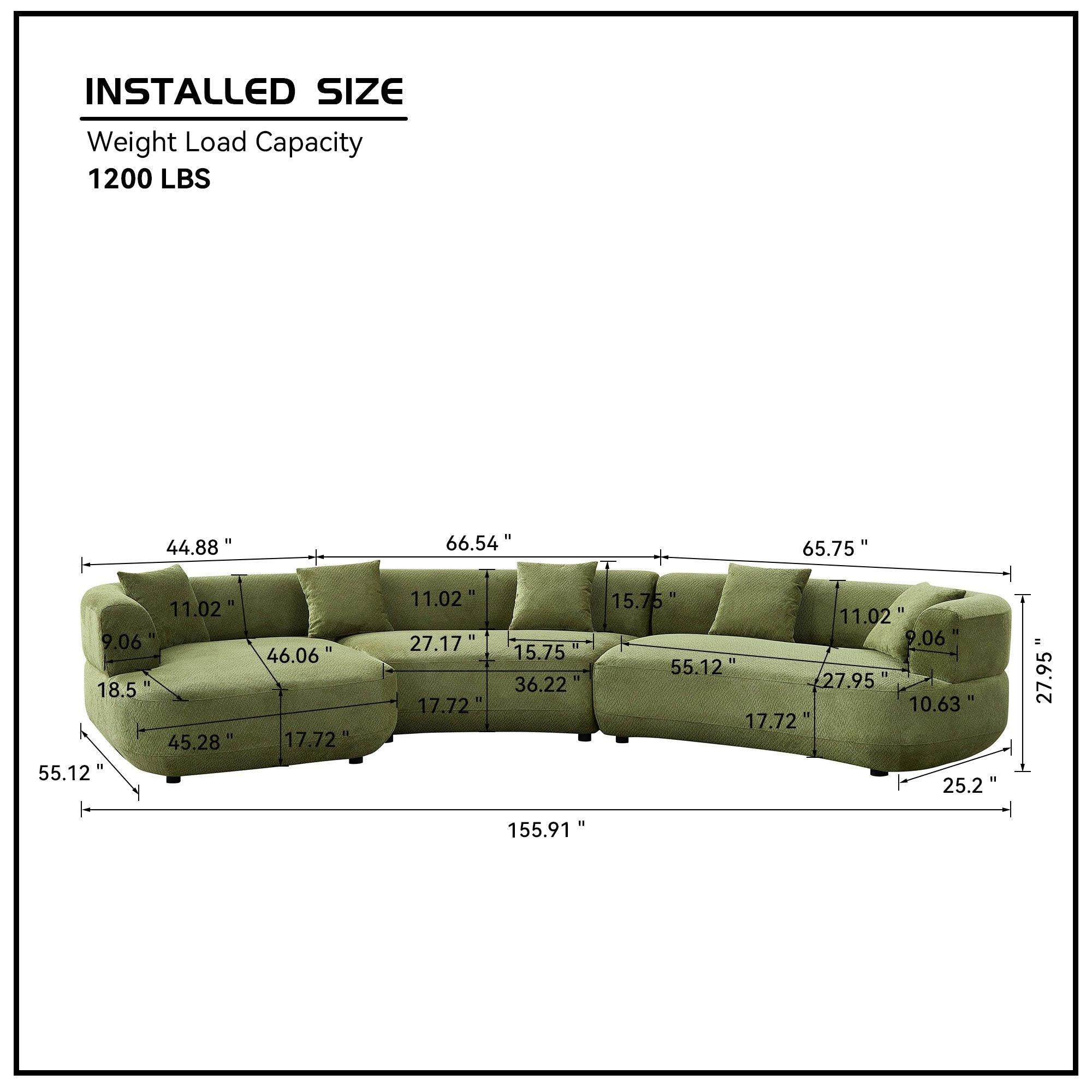 155.91 Inch Curved Modular Sofa with Pillows.