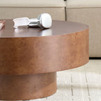 Close-up of Faux Burl Coffee Table edge highlighting smooth finish and realistic wood grain texture in walnut color.