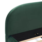 King Size Dark Green Velvet Bed with Curved Headboard.