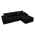 Black Corduroy L-Shaped Sectional Sofa with Chaise