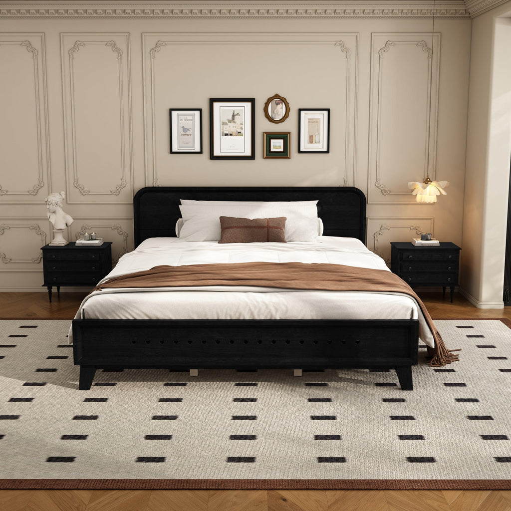 Black Queen Size Solid Wood Bed With No Box Spring.