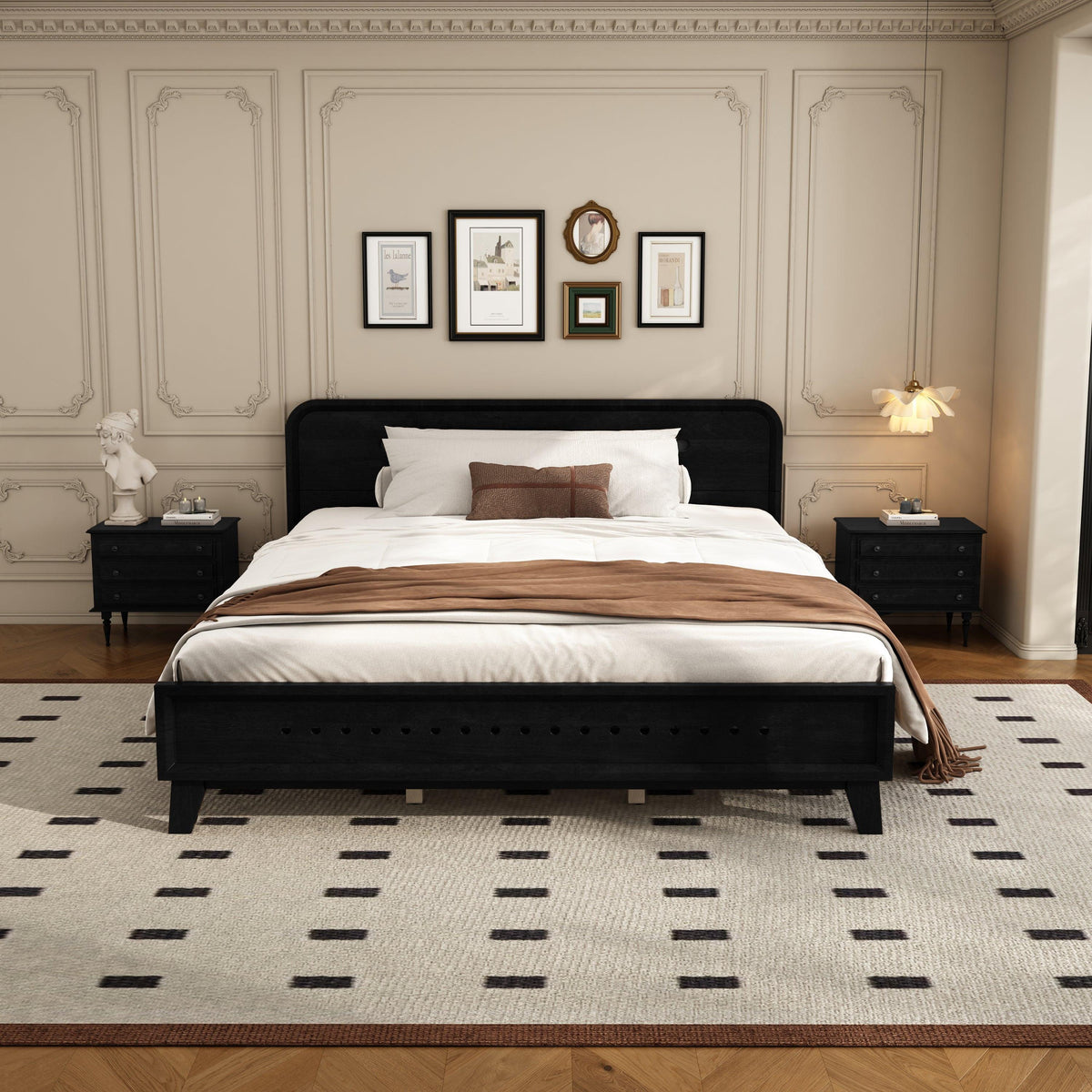 Black Queen Size Solid Wood Bed With No Box Spring.