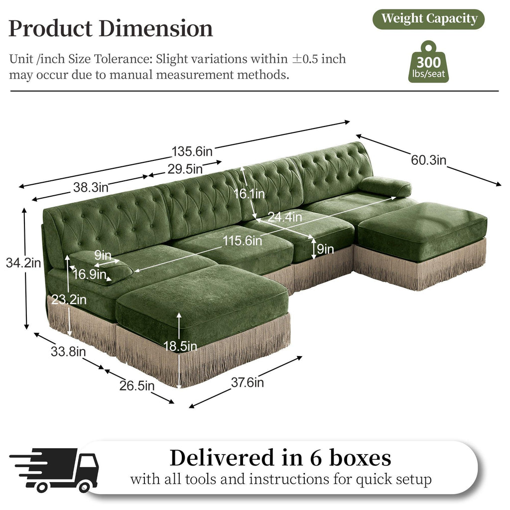 4-Seater Cloud Modular Sectional Sofa with Ottomans.