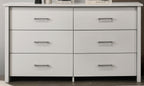 White 6-Drawer Dresser with Silver Handles.