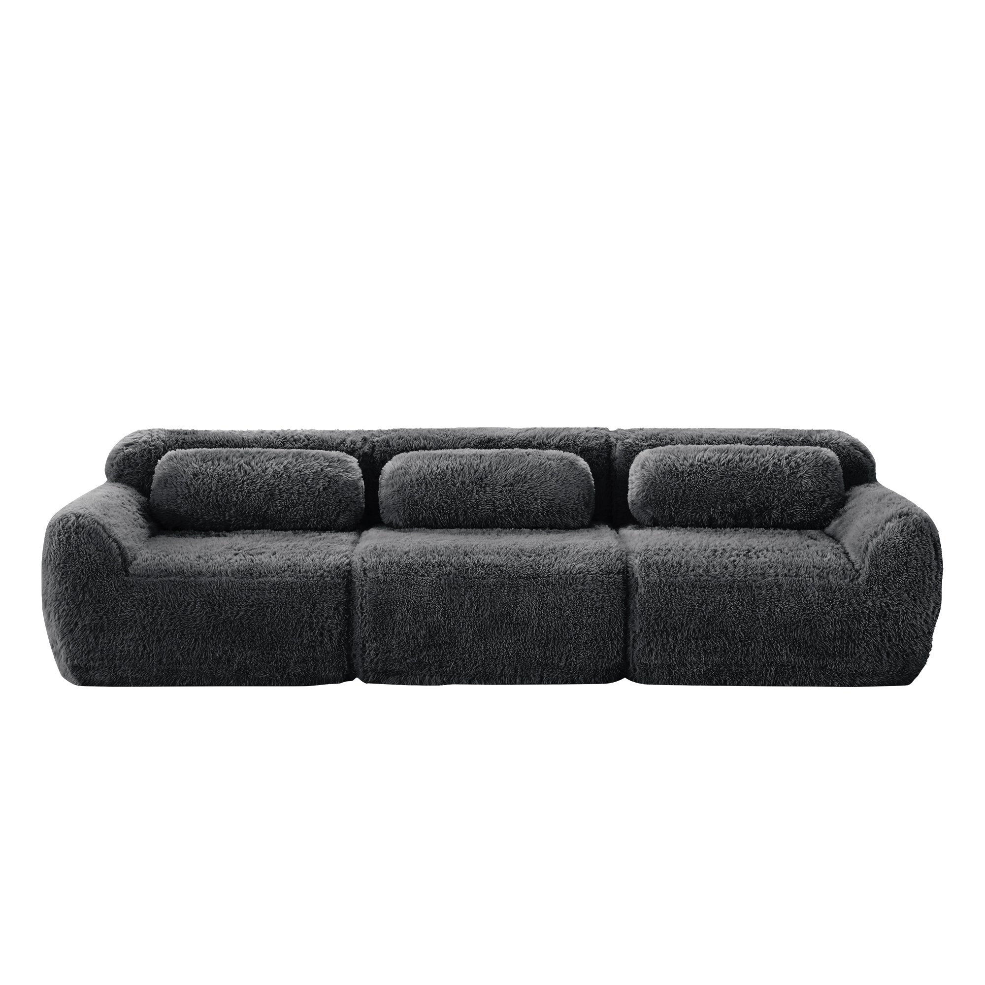 Modular Sectional Sofa - Comfortable & Versatile Design in dark plush fabric with three seats and matching pillows, perfect for modern interiors.