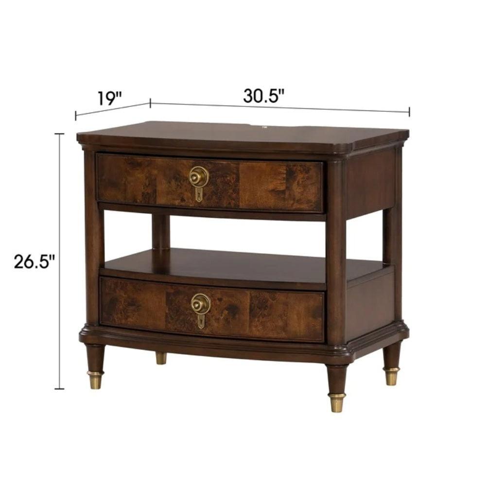 Traditional Nightstand with USB Ports in Dark Cherry Finish.
