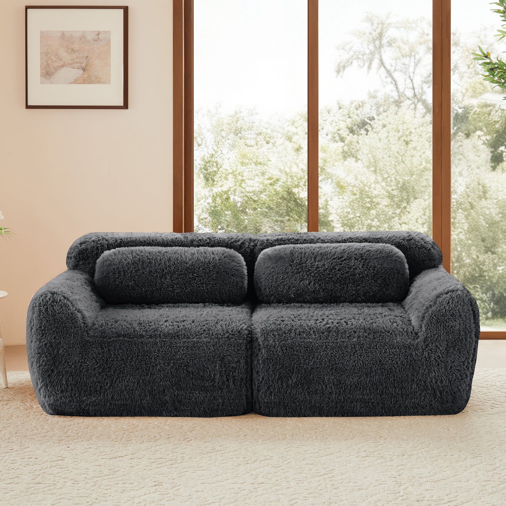 Front view of Dark Grey 2-Seater Modular Sofa featuring plush upholstery and deep seating for modern living spaces.